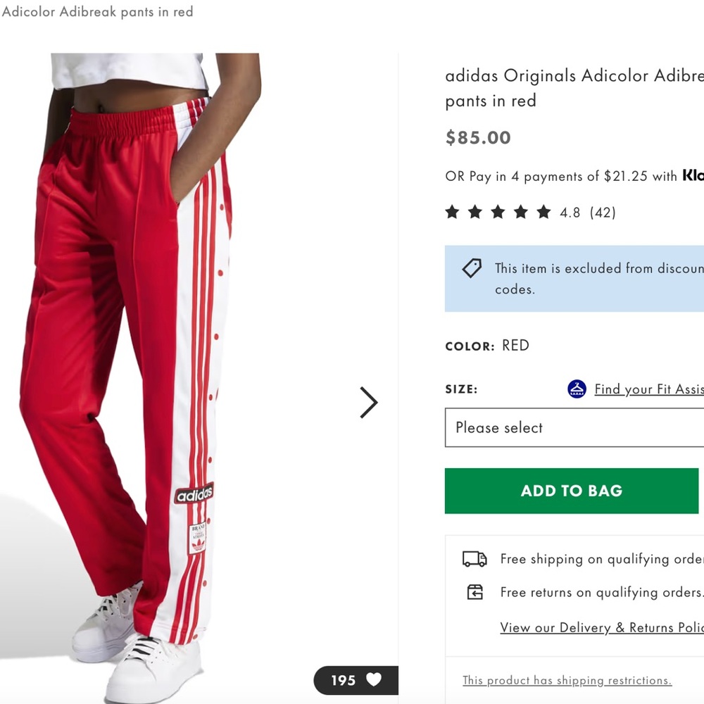 adidas Originals Adicolor Adibreak pants in red (NEW)